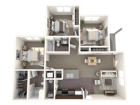 Floor plan for 3 beds, 2 baths, 1209 sqft